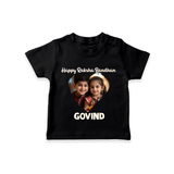 Brother Sister photo printed TShirt – photo of two children in festive rakhi attire - BLACK - 0-5 Months Old (Chest 17")