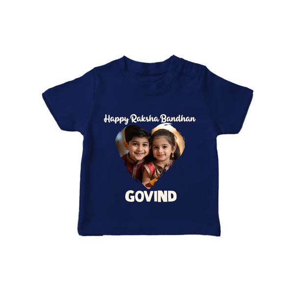 Brother Sister photo printed TShirt – photo of two children in festive rakhi attire - NAVY BLUE - 0-5 Months Old (Chest 17")