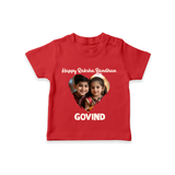 Brother Sister photo printed TShirt – photo of two children in festive rakhi attire - RED - 0-5 Months Old (Chest 17")