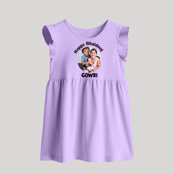 Rakhi Celebration Photo Print Baby Frock– photo of two children in festive rakhi attire. - LILAC - 0 - 3 Months Old (Chest 17")