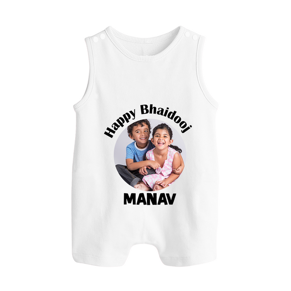 Rakhi Celebration Photo Print Button Romper– photo of two children in festive rakhi attire. - WHITE - New Born (Chest 18")