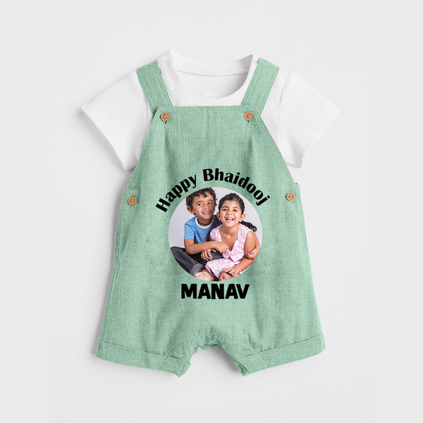 Rakhi Celebration Photo Print Dungaree– photo of two children in festive rakhi attire. - MINT GREEN - 0 - 5 Months Old (Chest 18")