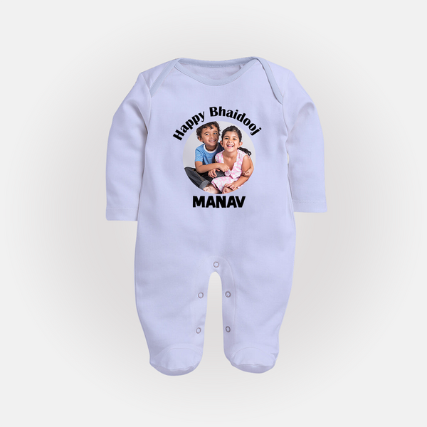 Rakhi Celebration Photo Print Fullbody Suit– photo of two children in festive rakhi attire. - BABY BLUE - New Born (Chest 7.5")