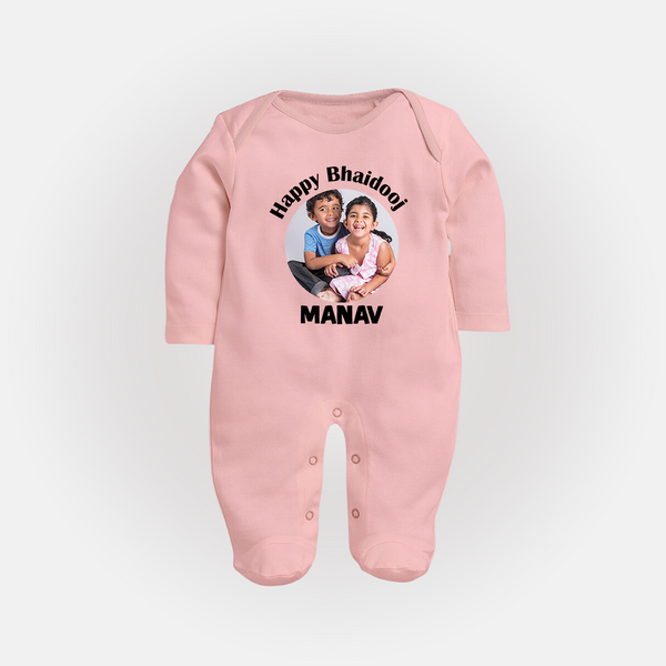 Rakhi Celebration Photo Print Fullbody Suit– photo of two children in festive rakhi attire. - BABY PINK - New Born (Chest 7.5")