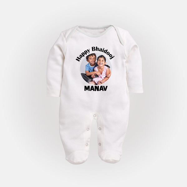 Rakhi Celebration Photo Print Fullbody Suit– photo of two children in festive rakhi attire. - WHITE - New Born (Chest 7.5")