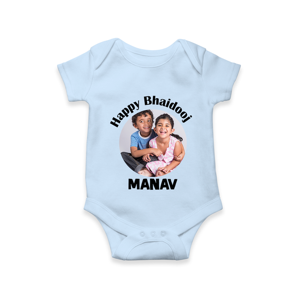 Rakhi Celebration Photo Print Romper – photo of two children in festive rakhi attire. - BABY BLUE - New Born (Chest 14")