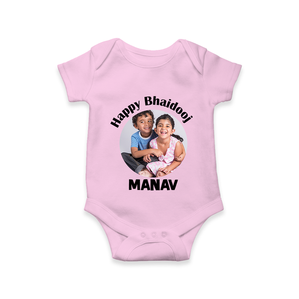 Rakhi Celebration Photo Print Romper – photo of two children in festive rakhi attire. - BABY PINK - New Born (Chest 14")
