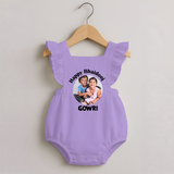Rakhi Celebration Photo Print Romper Frock– photo of two children in festive rakhi attire. - LILAC - 0 - 3 Months Old (Chest 19")