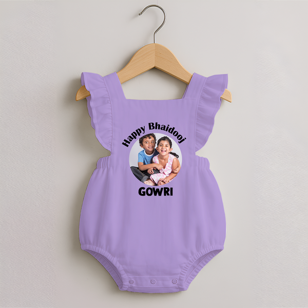 Rakhi Celebration Photo Print Romper Frock– photo of two children in festive rakhi attire. - LILAC - 0 - 3 Months Old (Chest 19")