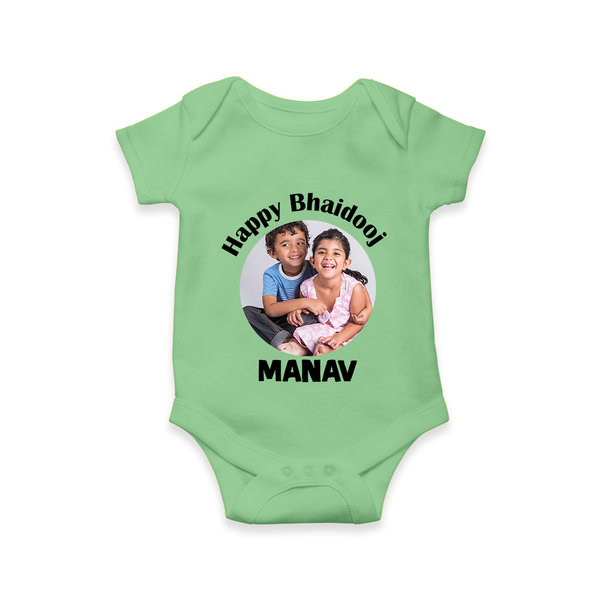 Rakhi Celebration Photo Print Romper – photo of two children in festive rakhi attire. - GREEN - New Born (Chest 14")