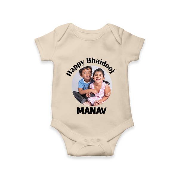 Rakhi Celebration Photo Print Romper – photo of two children in festive rakhi attire. - IVORY - New Born (Chest 14")