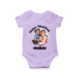 Rakhi Celebration Photo Print Romper – photo of two children in festive rakhi attire. - LILAC - New Born (Chest 14")