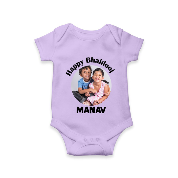 Rakhi Celebration Photo Print Romper – photo of two children in festive rakhi attire. - LILAC - New Born (Chest 14")