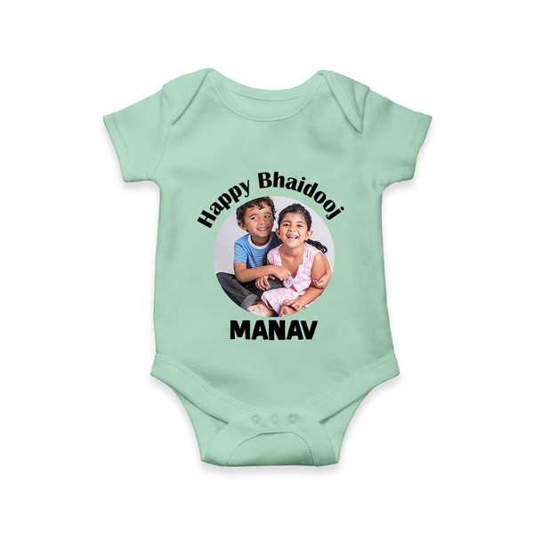 Rakhi Celebration Photo Print Romper – photo of two children in festive rakhi attire. - MINT GREEN - New Born (Chest 14")