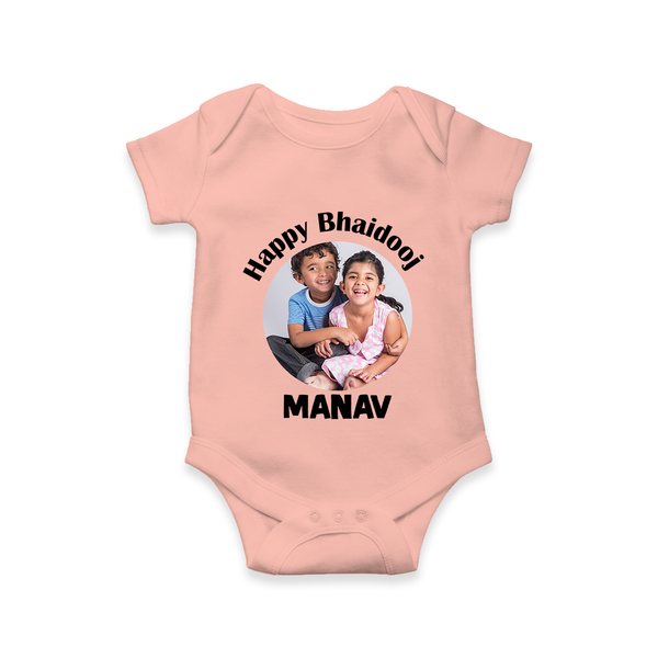 Rakhi Celebration Photo Print Romper – photo of two children in festive rakhi attire. - PEACH - New Born (Chest 14")