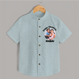 Rakhi Celebration Photo Print Shirt– photo of two children in festive rakhi attire. - ARCTIC BLUE - 0 - 6 Months Old (Chest 23")