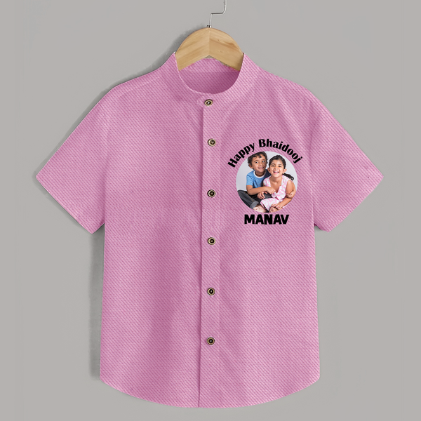 Rakhi Celebration Photo Print Shirt– photo of two children in festive rakhi attire. - BABY PINK - 0 - 6 Months Old (Chest 23")