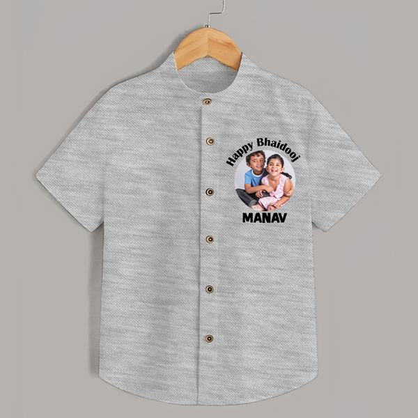 Rakhi Celebration Photo Print Shirt– photo of two children in festive rakhi attire. - GREY - 0 - 6 Months Old (Chest 23")