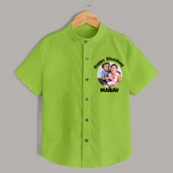 Rakhi Celebration Photo Print Shirt– photo of two children in festive rakhi attire. - LIME GREEN - 0 - 6 Months Old (Chest 23")