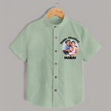Rakhi Celebration Photo Print Shirt– photo of two children in festive rakhi attire. - MINT GREEN - 0 - 6 Months Old (Chest 23")