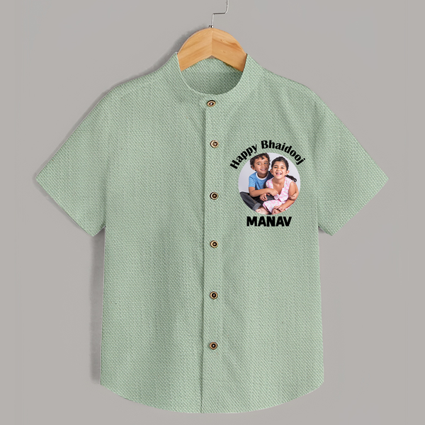 Rakhi Celebration Photo Print Shirt– photo of two children in festive rakhi attire. - MINT GREEN - 0 - 6 Months Old (Chest 23")