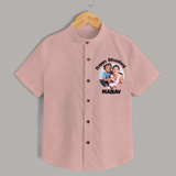 Rakhi Celebration Photo Print Shirt– photo of two children in festive rakhi attire. - PEACH - 0 - 6 Months Old (Chest 23")