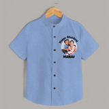 Rakhi Celebration Photo Print Shirt– photo of two children in festive rakhi attire. - SKY BLUE - 0 - 6 Months Old (Chest 23")