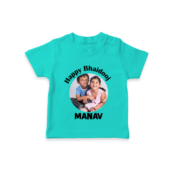 Rakhi Celebration Photo Print TShirt– photo of two children in festive rakhi attire. - TEAL - 0-5 Months Old (Chest 17")
