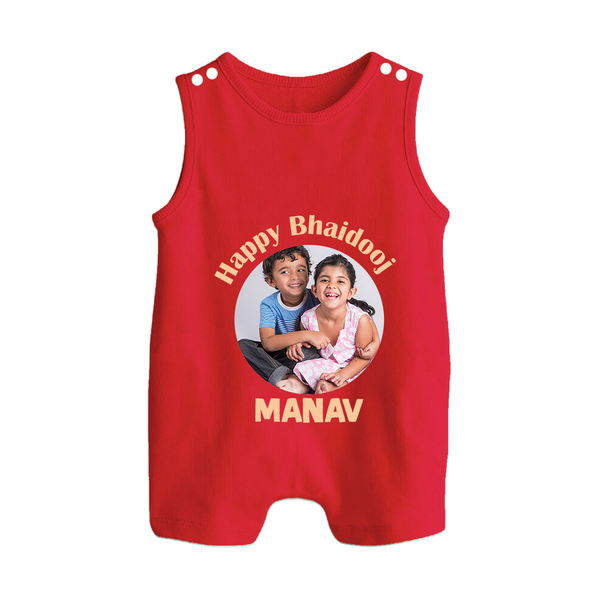 Rakhi Celebration Photo Print Button Romper– photo of two children in festive rakhi attire. - RED - New Born (Chest 18")