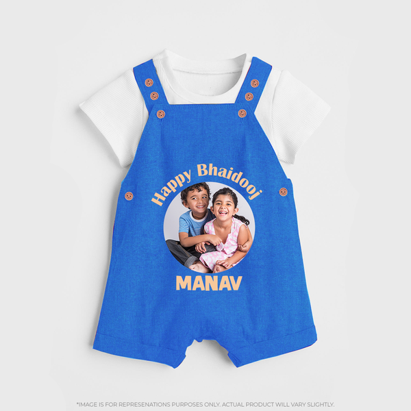 Rakhi Celebration Photo Print Dungaree– photo of two children in festive rakhi attire. - COBALT BLUE - 0 - 5 Months Old (Chest 18")