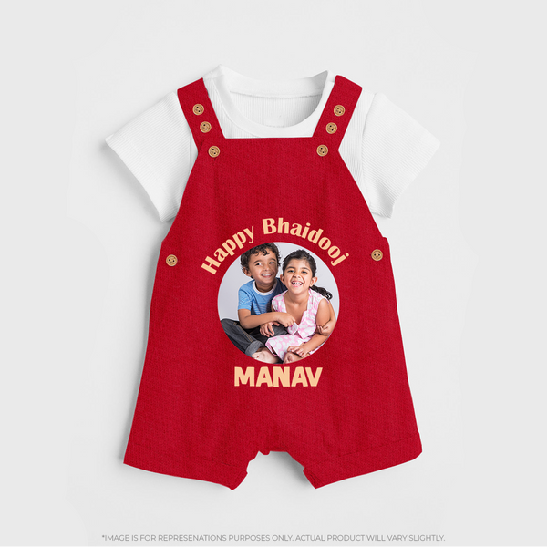 Rakhi Celebration Photo Print Dungaree– photo of two children in festive rakhi attire. - RED - 0 - 5 Months Old (Chest 18")