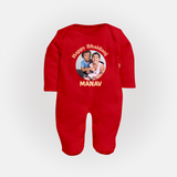 Rakhi Celebration Photo Print Fullbody Suit– photo of two children in festive rakhi attire. - RED - New Born (Chest 7.5")