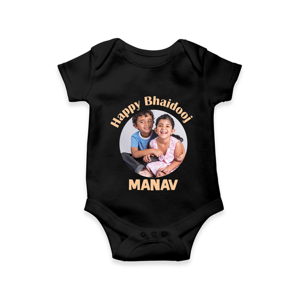 Rakhi Celebration Photo Print Romper – photo of two children in festive rakhi attire. - BLACK - New Born (Chest 14")