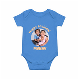 Rakhi Celebration Photo Print Romper – photo of two children in festive rakhi attire.