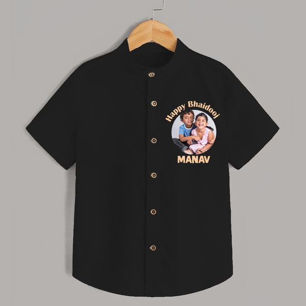 Rakhi Celebration Photo Print Shirt– photo of two children in festive rakhi attire. - BLACK - 0 - 6 Months Old (Chest 23")