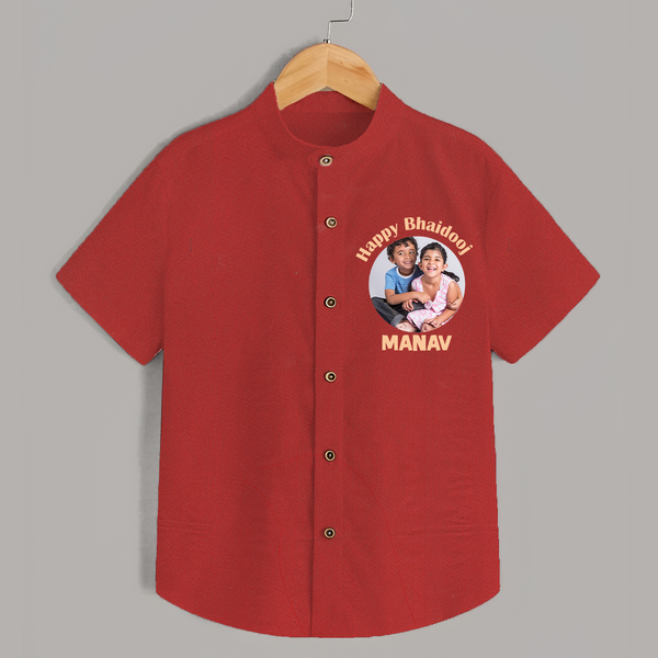 Rakhi Celebration Photo Print Shirt– photo of two children in festive rakhi attire. - RED - 0 - 6 Months Old (Chest 23")