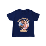 Rakhi Celebration Photo Print TShirt– photo of two children in festive rakhi attire. - NAVY BLUE - 0-5 Months Old (Chest 17")