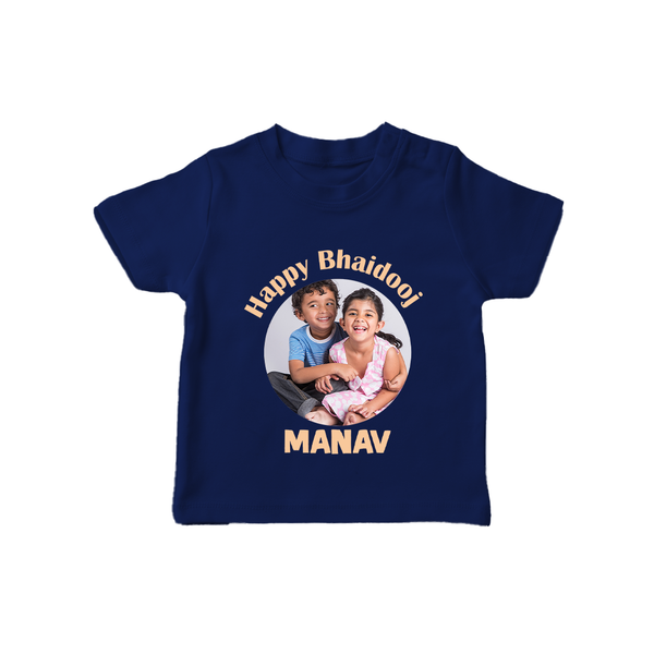 Rakhi Celebration Photo Print TShirt– photo of two children in festive rakhi attire. - NAVY BLUE - 0-5 Months Old (Chest 17")