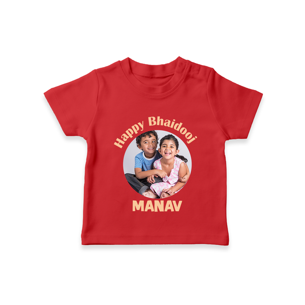 Rakhi Celebration Photo Print TShirt– photo of two children in festive rakhi attire. - RED - 0-5 Months Old (Chest 17")