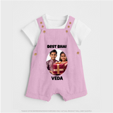 Pamper Me with Gift Rakhi Print Dungaree – brother-sister gift giving illustration. - BABY PINK - 0 - 5 Months Old (Chest 18")
