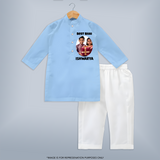 Pamper Me with Gift Rakhi Print Kurta – brother-sister gift giving illustration. - BABY BLUE - 3 - 6 Months Old (Chest 24", Kurta Length 14'', Waist 19", Pant Length 14")