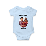 Pamper Me with Gift Rakhi Print Romper  – brother-sister gift giving illustration. - BABY BLUE - New Born (Chest 14")