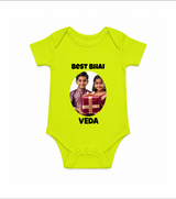 Pamper Me with Gift Rakhi Print Romper  – brother-sister gift giving illustration. - LIME GREEN - New Born (Chest 14")