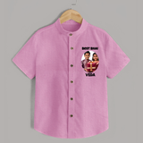 Pamper Me with Gift Rakhi Print Shirt – brother-sister gift giving illustration. - BABY PINK - 0 - 6 Months Old (Chest 23")