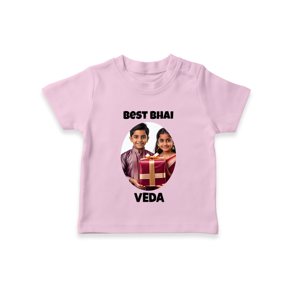 Pamper Me with Gift Rakhi Print TShirt – brother-sister gift giving illustration. - BABY PINK - 0-5 Months Old (Chest 17")
