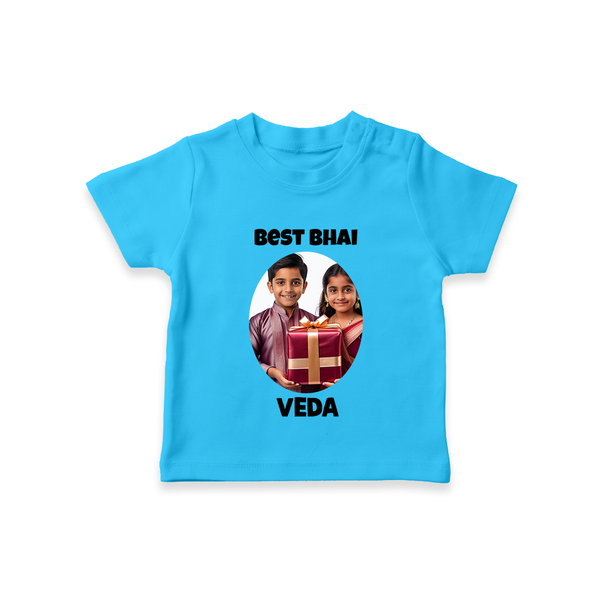 Pamper Me with Gift Rakhi Print TShirt – brother-sister gift giving illustration. - SKY BLUE - 0-5 Months Old (Chest 17")