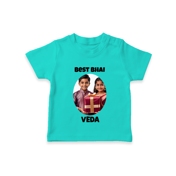 Pamper Me with Gift Rakhi Print TShirt – brother-sister gift giving illustration. - TEAL - 0-5 Months Old (Chest 17")