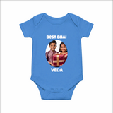 Pamper Me with Gift Rakhi Print Romper  – brother-sister gift giving illustration.