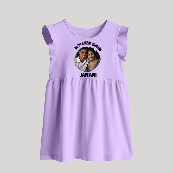 Happy Rakhi Cute Kids Print Baby Frock – boy-girl sitting and tying rakhi illustration. - LILAC - 0 - 3 Months Old (Chest 17")