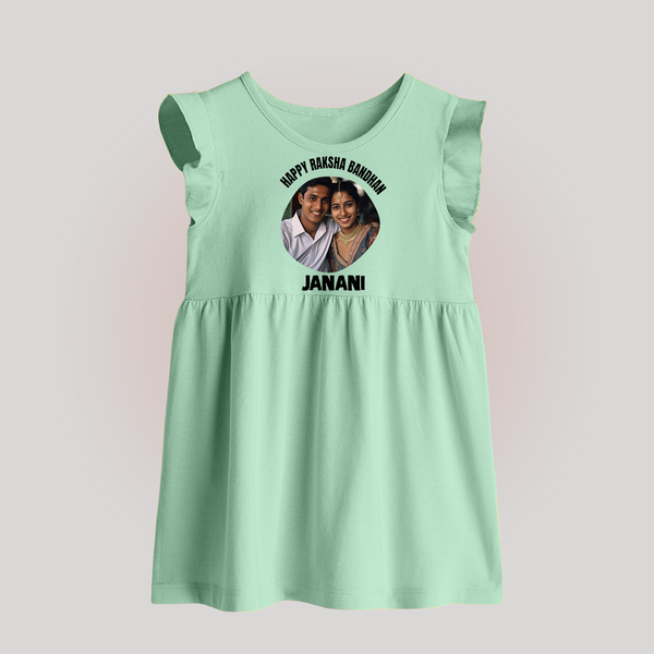 Happy Rakhi Cute Kids Print Baby Frock – boy-girl sitting and tying rakhi illustration. - MINT GREEN - 0 - 3 Months Old (Chest 17")
